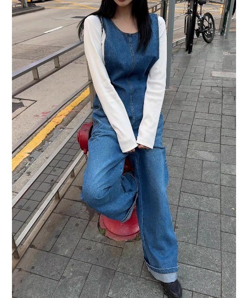 FAVORITO(ファヴォリート)の「デニムノースリーブオールインワン(つなぎ/オールインワン・レディース・ブルー・F)」の7枚目の写真