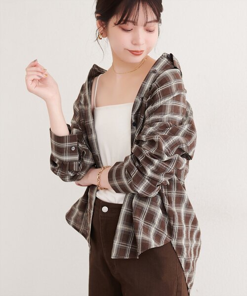 natural couture(ナチュラルクチュール)の「便利なマルチWAYチェックシャツ(シャツ/ブラウス・レディース・ブラウン/ブラック・FREE)」の2枚目の写真