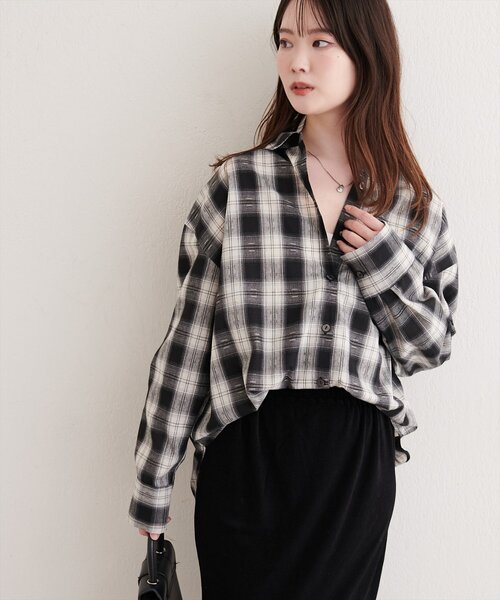 natural couture(ナチュラルクチュール)の「便利なマルチWAYチェックシャツ(シャツ/ブラウス・レディース・ブラウン/ブラック・FREE)」の1枚目の写真