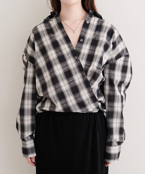 natural couture(ナチュラルクチュール)の「便利なマルチWAYチェックシャツ(シャツ/ブラウス・レディース・ブラウン/ブラック・FREE)」の17枚目の写真