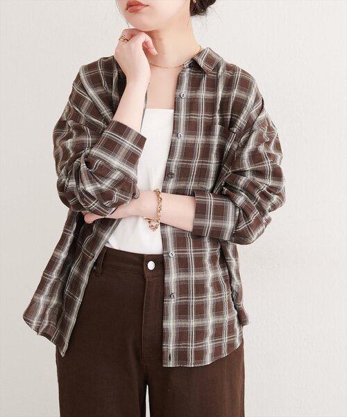 natural couture(ナチュラルクチュール)の「便利なマルチWAYチェックシャツ(シャツ/ブラウス・レディース・ブラウン/ブラック・FREE)」の4枚目の写真