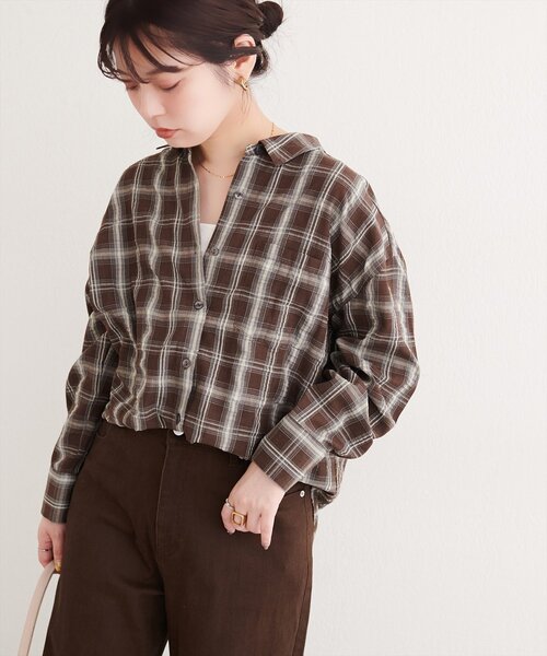 natural couture(ナチュラルクチュール)の「便利なマルチWAYチェックシャツ(シャツ/ブラウス・レディース・ブラウン/ブラック・FREE)」の5枚目の写真