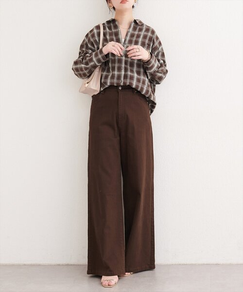 natural couture(ナチュラルクチュール)の「便利なマルチWAYチェックシャツ(シャツ/ブラウス・レディース・ブラウン/ブラック・FREE)」の6枚目の写真