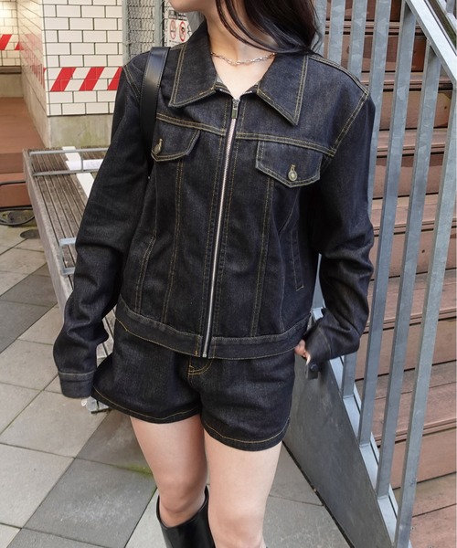 unnu(ユヌ)の「ジップアップデニムジャケット(デニムジャケット・レディース・ダークブルー・M/L)」の1枚目の写真