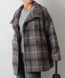 【WEB限定/リバイバル】シャギーチェックスタンドカラーミドルコート