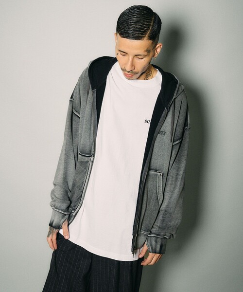 Subciety(サブサエティ)の「Double zip short hoodie(ベスト・メンズ・ブラック/グレー・L/M/S/XL)」の5枚目の写真