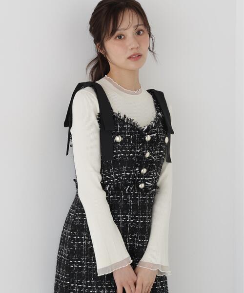 PROPORTION BODY DRESSING（プロポーションボディドレッシング）の「部分シアーレディニット / 1216270913（ニット/セーター・レディース・ホワイト系その他/ブラック/ピンク・MEDIUM/SMALL）」の2枚目の写真