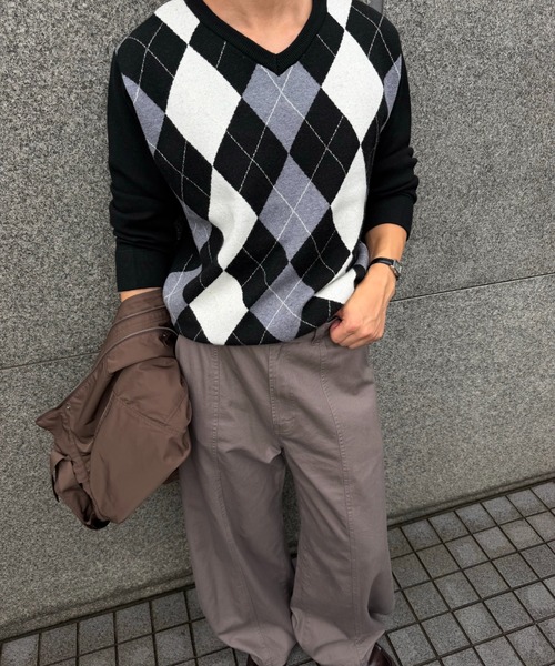 sedacle(セダクル)の「Argyle V-neck Knit/アーガイル Vネック ニット(ニット/セーター・メンズ・ブラック/ワインレッド・SMALL/MEDIUM/LARGE)」の19枚目の写真