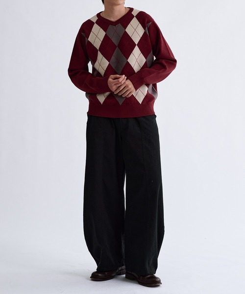 sedacle(セダクル)の「Argyle V-neck Knit/アーガイル Vネック ニット(ニット/セーター・メンズ・ブラック/ワインレッド・SMALL/MEDIUM/LARGE)」の4枚目の写真