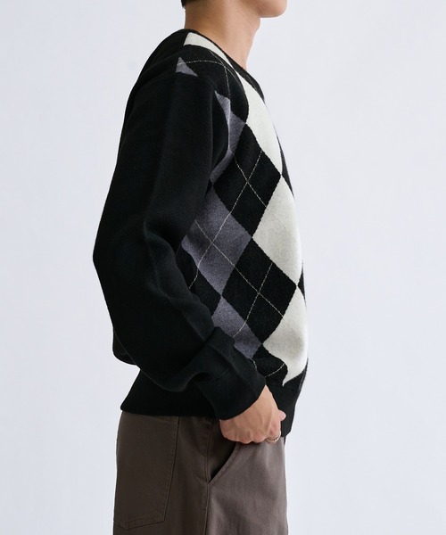 sedacle(セダクル)の「Argyle V-neck Knit/アーガイル Vネック ニット(ニット/セーター・メンズ・ブラック/ワインレッド・SMALL/MEDIUM/LARGE)」の9枚目の写真