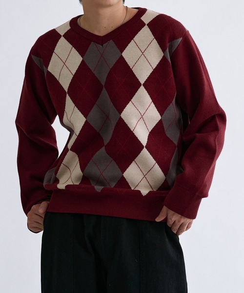 sedacle(セダクル)の「Argyle V-neck Knit/アーガイル Vネック ニット(ニット/セーター・メンズ・ブラック/ワインレッド・SMALL/MEDIUM/LARGE)」の21枚目の写真