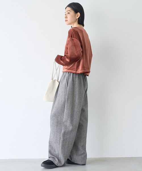 RONEL(ロネル)の「【RONEL/セットアップ対応】ヘリンボーンイージーワイドパンツ(その他パンツ・レディース・ブラック/ナチュラル・M/S/L)」の4枚目の写真