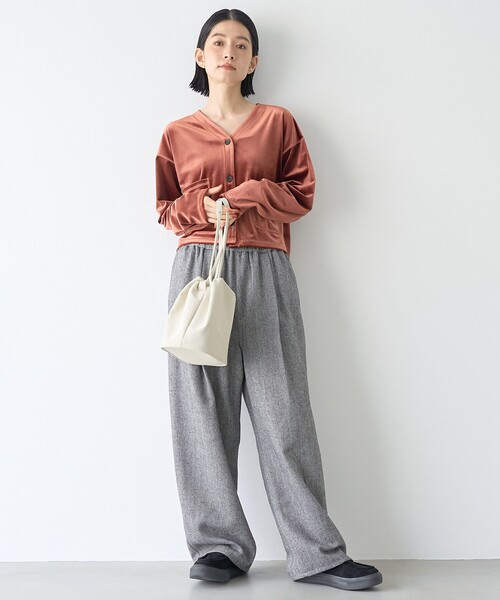 RONEL(ロネル)の「【RONEL/セットアップ対応】ヘリンボーンイージーワイドパンツ(その他パンツ・レディース・ブラック/ナチュラル・M/S/L)」の6枚目の写真
