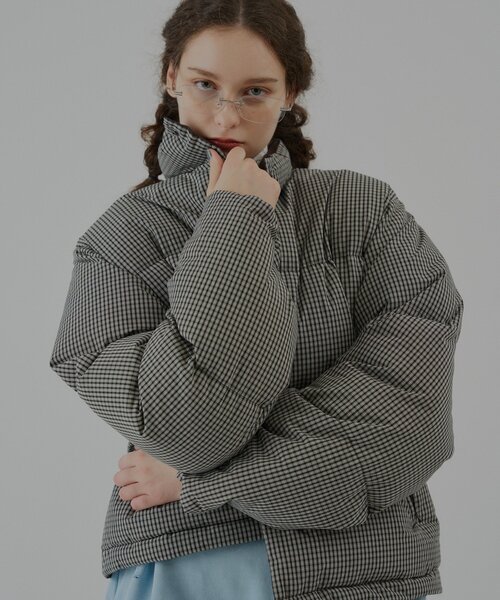 WHIMSIC（ウィムジック）の「【UNISEX/2size】チェックパデットジャケット（ダウンジャケット/コート・メンズ・ブラック/ベージュ・1/2）」の5枚目の写真