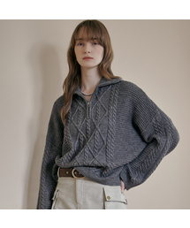 MAXZA（マージャコレクション）の「ハーフジップカラー ケーブルポロネックニット（ニット/セーター）」