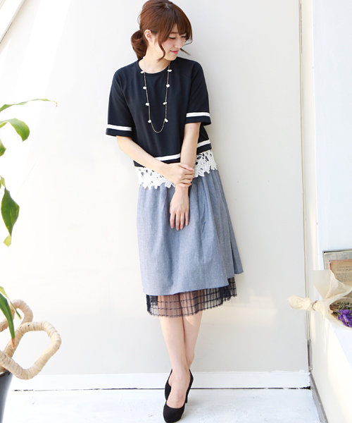 REAL CUBE(リアルキューブ)の「Cloche プリーツチュール×無地リバーシブルスカート(スカート・レディース・ブラック/ネイビー・02)」の4枚目の写真