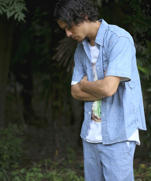 Denime（ドゥニーム）の「半袖ダンガリーシャツ（シャツ/ブラウス・メンズ・ネイビー/サックスブルー・LARGE/MEDIUM/X-LARGE）」の11枚目の写真