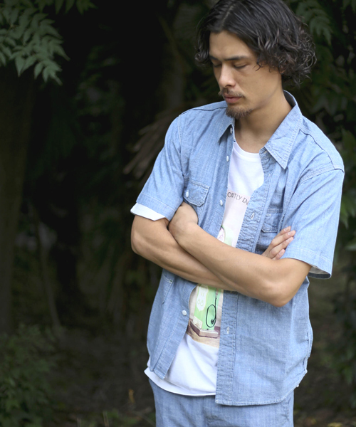 Denime（ドゥニーム）の「半袖ダンガリーシャツ（シャツ/ブラウス・メンズ・ネイビー/サックスブルー・LARGE/MEDIUM/X-LARGE）」の12枚目の写真