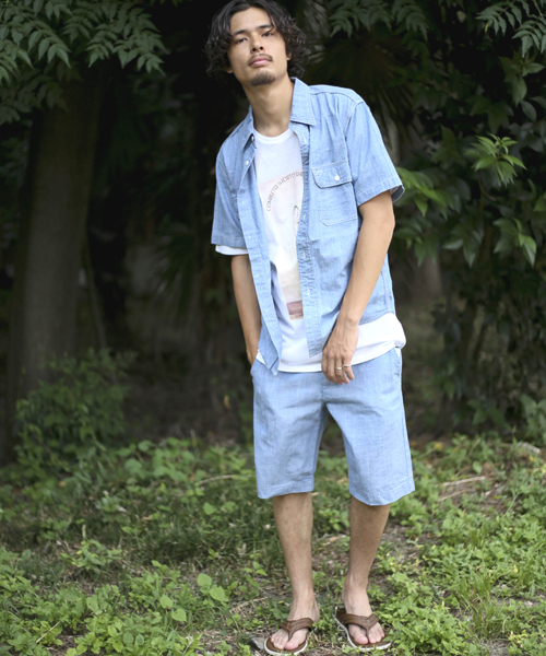 Denime（ドゥニーム）の「半袖ダンガリーシャツ（シャツ/ブラウス・メンズ・ネイビー/サックスブルー・LARGE/MEDIUM/X-LARGE）」の13枚目の写真