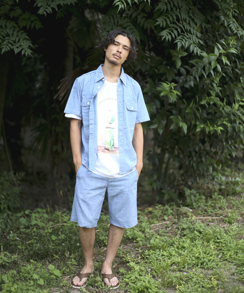 Denime（ドゥニーム）の「半袖ダンガリーシャツ（シャツ/ブラウス・メンズ・ネイビー/サックスブルー・LARGE/MEDIUM/X-LARGE）」の16枚目の写真