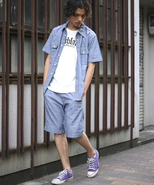 Denime（ドゥニーム）の「半袖ダンガリーシャツ（シャツ/ブラウス・メンズ・ネイビー/サックスブルー・LARGE/MEDIUM/X-LARGE）」の15枚目の写真