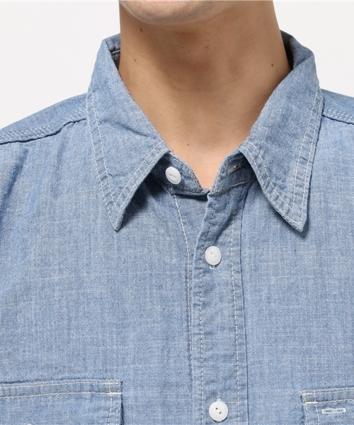 Denime（ドゥニーム）の「半袖ダンガリーシャツ（シャツ/ブラウス・メンズ・ネイビー/サックスブルー・LARGE/MEDIUM/X-LARGE）」の5枚目の写真