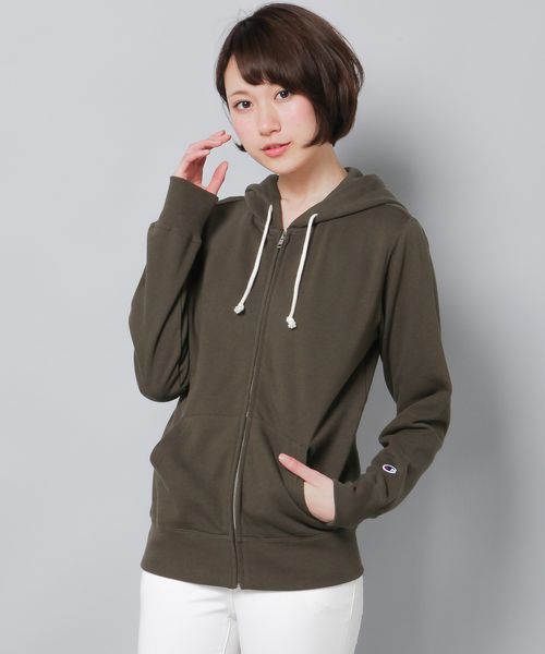 Champion（チャンピオン）の「【Champion】無地ジップパーカー（パーカー・レディース・グレー/ネイビー/カーキ/ワイン/キナリ/ブラック・SMALL/LARGE/MEDIUM）」の4枚目の写真