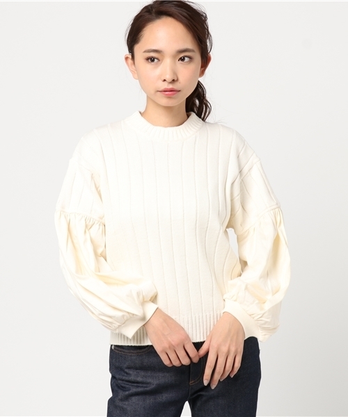 MOUSSY（マウジー）の「SWEAT COMBI VOLUME KNIT（ニット/セーター・レディース・オフホワイト/ベージュ/ネイビー・FREE）」の10枚目の写真