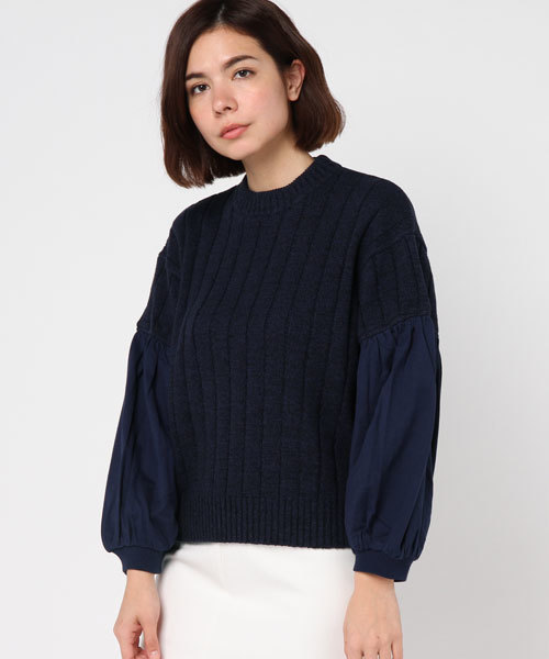 MOUSSY（マウジー）の「SWEAT COMBI VOLUME KNIT（ニット/セーター・レディース・オフホワイト/ベージュ/ネイビー・FREE）」の12枚目の写真