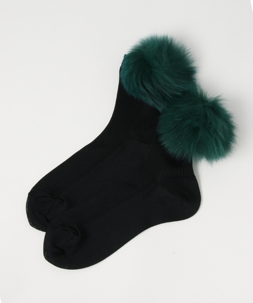 Casselini キャセリーニ の 再入荷 Casselini フォックスファーぽんぽんソックス ソックス 靴下 Wear