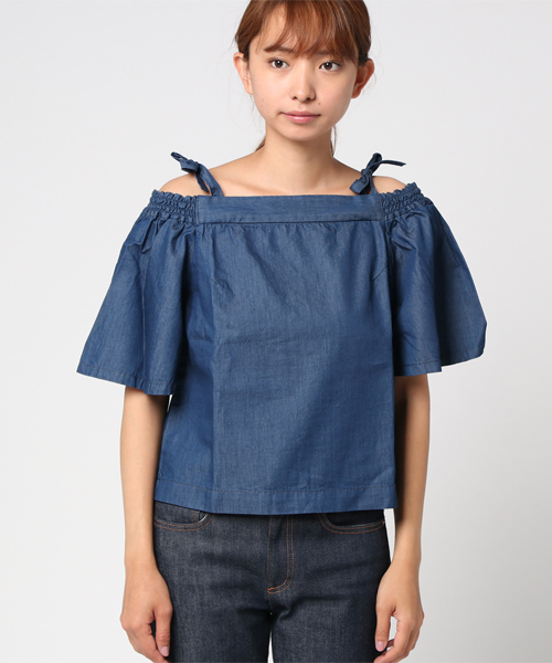 Moname（モナーム）の「Moname   オフショルダー ブラウス   41162361（シャツ/ブラウス・レディース・ブルー・M/S）」の2枚目の写真