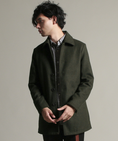 THE CASUAL（カジュアル）の「ウール混 メルトン ステンカラーコート バルカラー コート（ステンカラーコート・メンズ・ブラック/ネイビー/カーキ/ワイン/チャコール/グレー/キャメル/ブラウン/ブルー系その他/モカ/ベージュ系その他/グレー系その他・M/S/L/LL）」の8枚目の写真