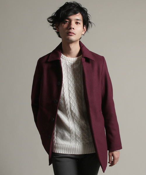 THE CASUAL（カジュアル）の「ウール混 メルトン ステンカラーコート バルカラー コート（ステンカラーコート・メンズ・ブラック/ネイビー/カーキ/ワイン/チャコール/グレー/キャメル/ブラウン/ブルー系その他/モカ/ベージュ系その他/グレー系その他・M/S/L/LL）」の12枚目の写真