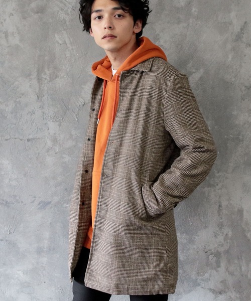 THE CASUAL（カジュアル）の「ウール混 メルトン ステンカラーコート バルカラー コート（ステンカラーコート・メンズ・ブラック/ネイビー/カーキ/ワイン/チャコール/グレー/キャメル/ブラウン/ブルー系その他/モカ/ベージュ系その他/グレー系その他・M/S/L/LL）」の7枚目の写真