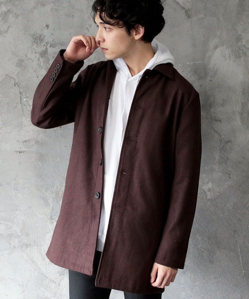 THE CASUAL（カジュアル）の「ウール混 メルトン ステンカラーコート バルカラー コート（ステンカラーコート・メンズ・ブラック/ネイビー/カーキ/ワイン/チャコール/グレー/キャメル/ブラウン/ブルー系その他/モカ/ベージュ系その他/グレー系その他・M/S/L/LL）」の5枚目の写真