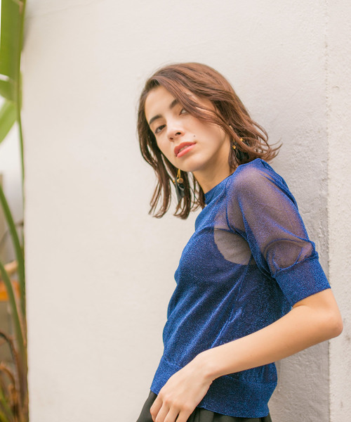 STUDIOUS（ステュディオス）の「【STUDIOUS】オリオンラメニット（ニット/セーター・レディース・ダークブラウン/インディゴブルー/シルバー・FREE）」の3枚目の写真