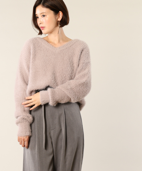 mystic（ミスティック）の「モールフェザーVプルオーバー（ニット/セーター・レディース・ブラック/ベージュ/オフホワイト/ラベンダー・FREE）」の12枚目の写真