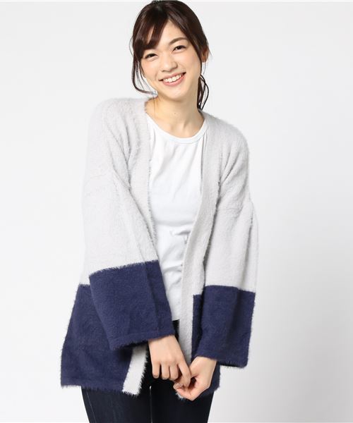 GeeRA（ジーラ）の「ふわふわ起毛ニット配色ガウンコート（その他アウター・レディース・ブラック系その他/ブルー系その他・LL/M/L）」の9枚目の写真