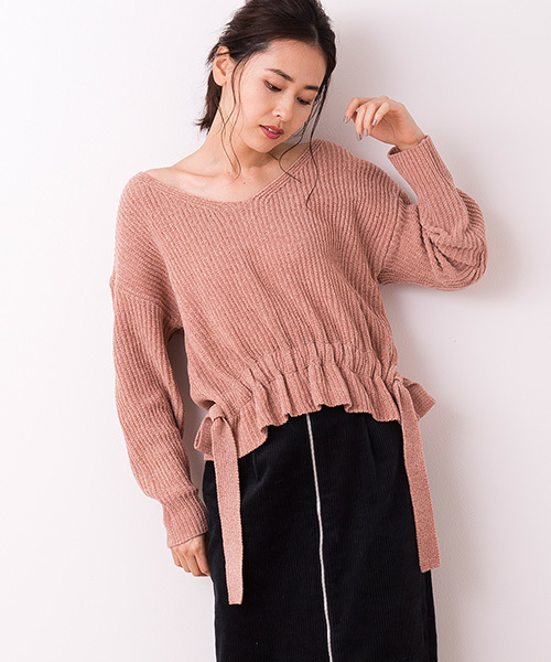 ザ ヴァージニア♡ニット The Virgnia（ザ ヴァージニア）の「片畦編ウエストギャザーVネック