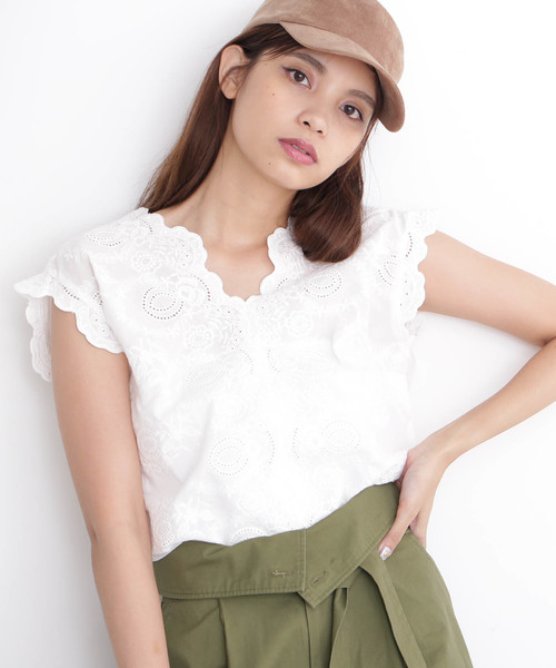 FREE'S MART（フリーズマート）の「エンブロイダリー半袖ブラウス●（シャツ/ブラウス・レディース・ブラック/ホワイト/パープル/グリーン・FREE）」の7枚目の写真