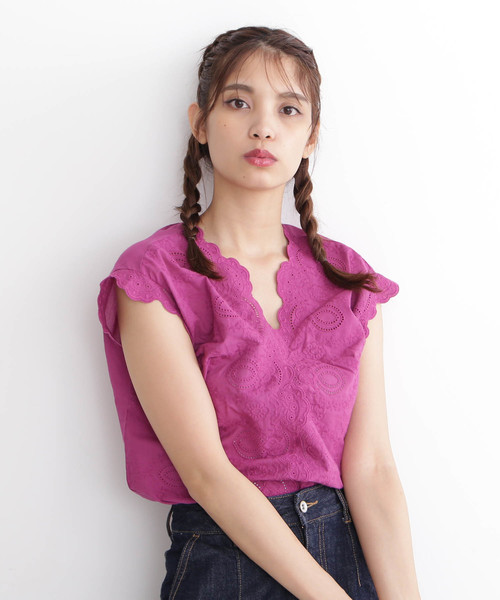 FREE'S MART（フリーズマート）の「エンブロイダリー半袖ブラウス●（シャツ/ブラウス・レディース・ブラック/ホワイト/パープル/グリーン・FREE）」の15枚目の写真