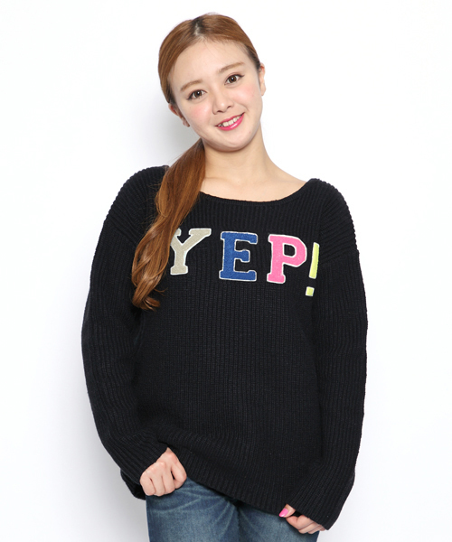 X-girl(エックスガール)の「YEP! KNIT TOP(ニット/セーター・レディース・ブラック/グレー/ネイビー・1/2)」の2枚目の写真