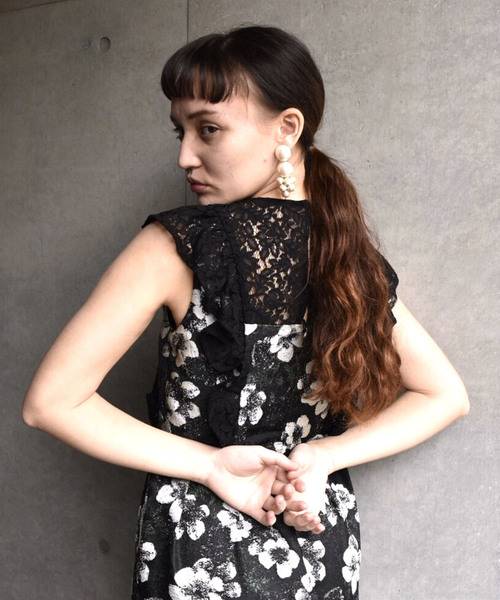 kaene(カエン)の「レース×ジャガードワンピース(ドレス・レディース・ブラック/ネイビー・38/36)」の15枚目の写真