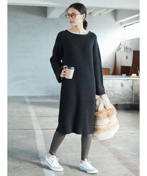 AMERICAN HOLIC（アメリカンホリック）の「・ボートネックラグランニットワンピース＊（ワンピース・レディース・アイボリー/チャコールグレー/ブラック/キャメル/ダークグリーン・FREE）」の10枚目の写真