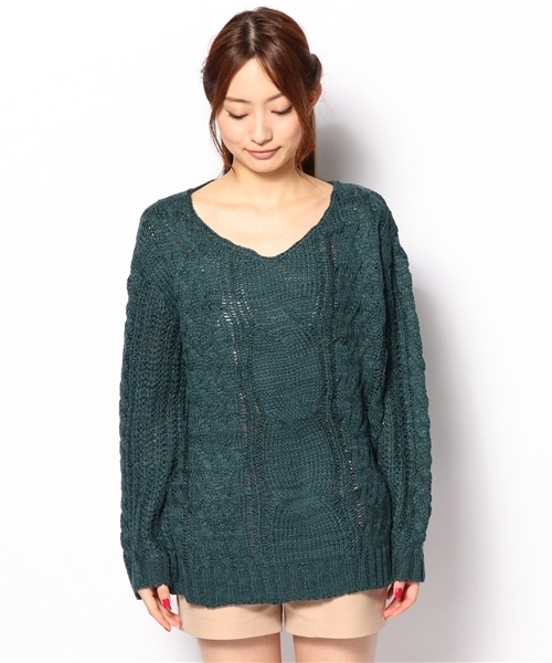 Kastane（カスタネ）の「地柄ケーブルPO（ニット/セーター・レディース・アイボリー/ミント/ネイビー・FREE）」の7枚目の写真