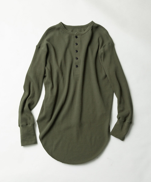 made in standard （メイドインスタンダード）の「ワッフル バックヘンリーネック プルオーバー 2WAY カットソー（Tシャツ/カットソー・レディース・ブラック/オリーブ/杢グレー/キナリ・FREE）」の13枚目の写真