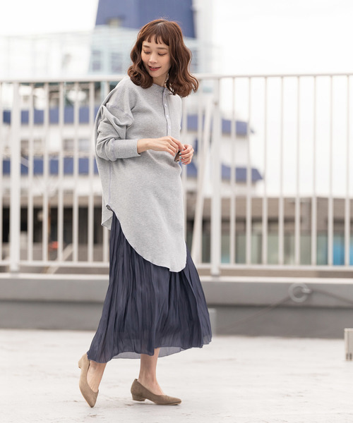 made in standard （メイドインスタンダード）の「ワッフル バックヘンリーネック プルオーバー 2WAY カットソー（Tシャツ/カットソー・レディース・ブラック/オリーブ/杢グレー/キナリ・FREE）」の19枚目の写真