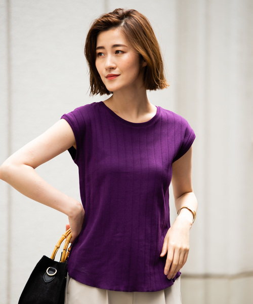 Aunt Marie's(アントマリーズ)の「AUNT MARIE'S 《汗ジミ防止》アンチステインワイドリブフレンチカットソー(Tシャツ/カットソー・レディース・ホワイト/ブラック/グレー/ブルー/パープル/ブラウン/マスタード・FREE)」の7枚目の写真