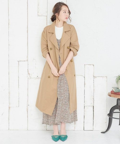 KOBE LETTUCE（コウベレタス）の「ロング丈スプリングトレンチコート（トレンチコート・レディース・ネイビー/ライトベージュ/ベージュ・FREE）」の2枚目の写真