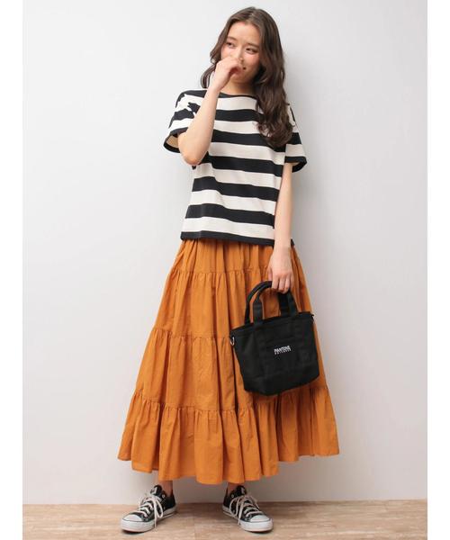 earth music&ecology（アースミュージックアンドエコロジー）の「カラーティアードスカート ○（スカート・レディース・オフホワイト/スモークピンク/ベージュ/ライトブラウン/グリーン/ブラック・FREE）」の18枚目の写真